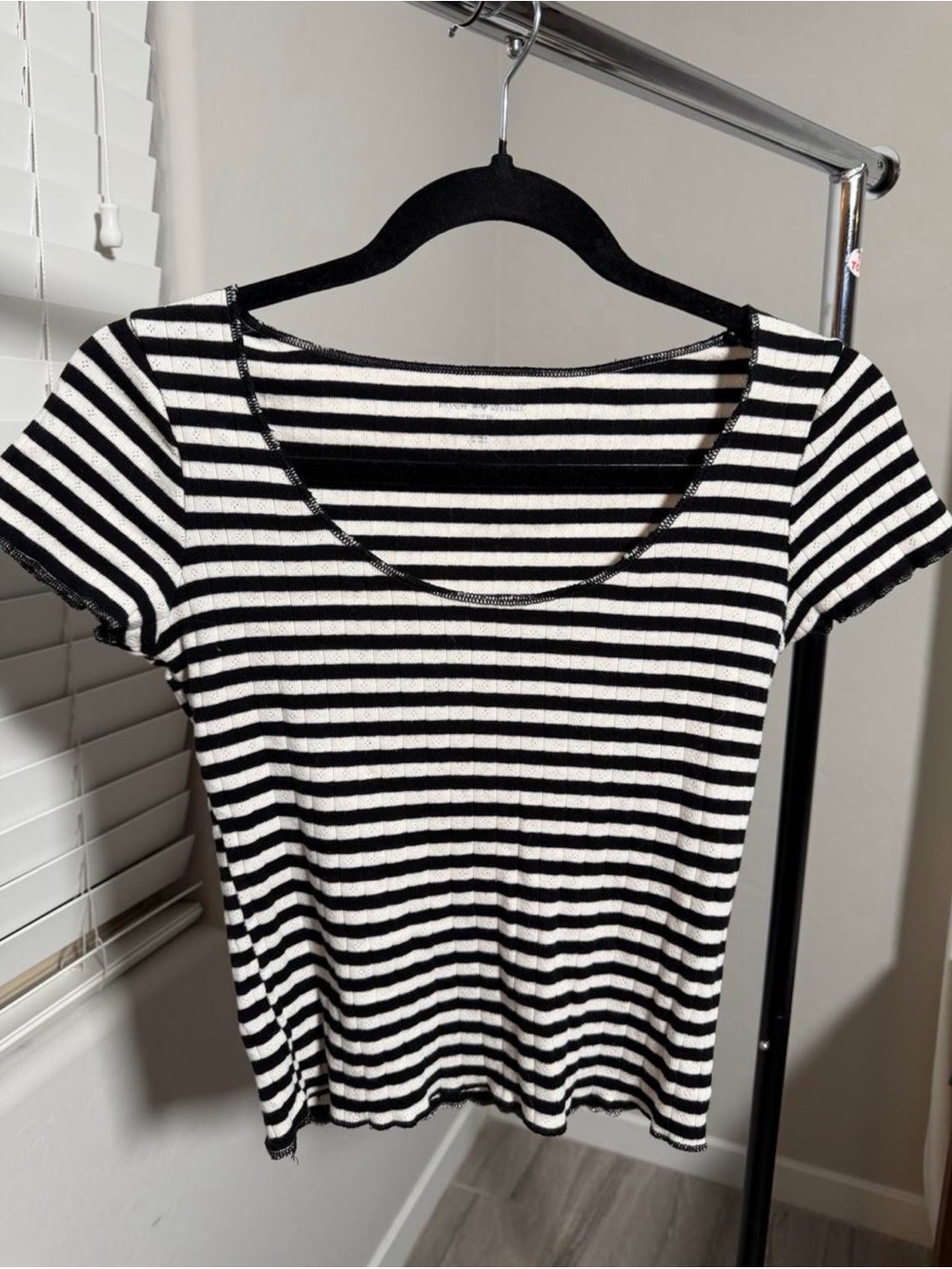 Brandy Melville Black and White Striped Scoop Neck Tee